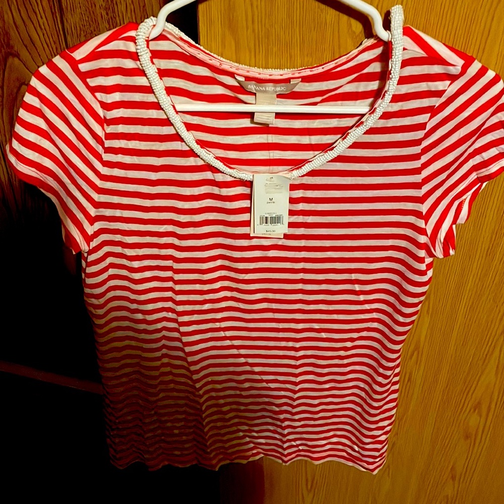 Banana Republic new petite medium red and white shirt.